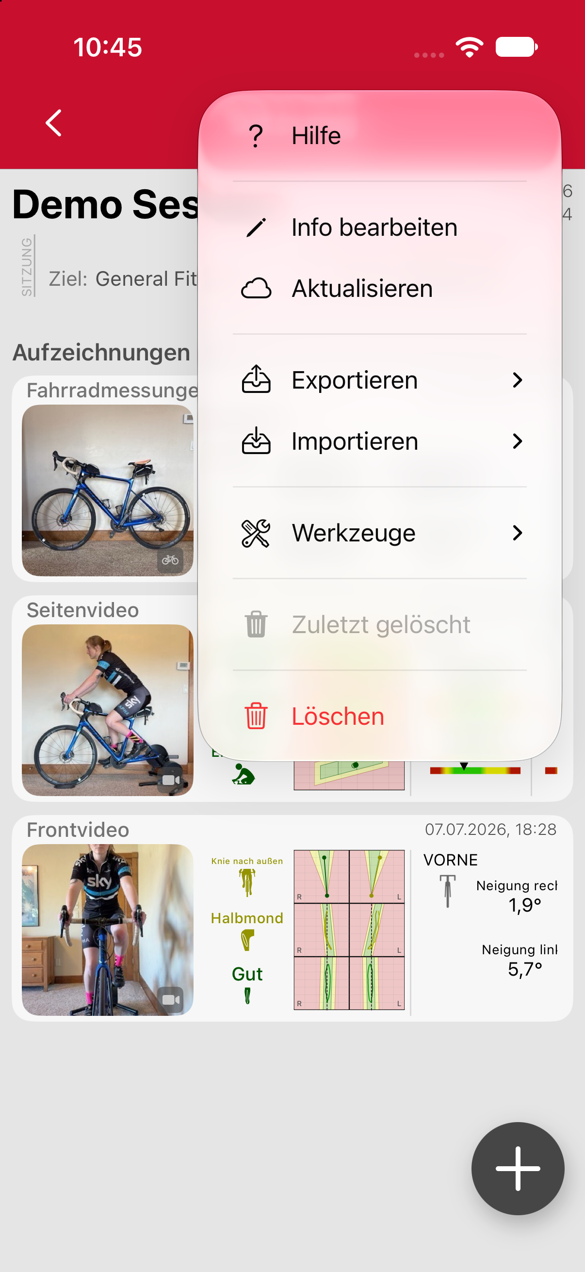 Das Sitzungsmenü.