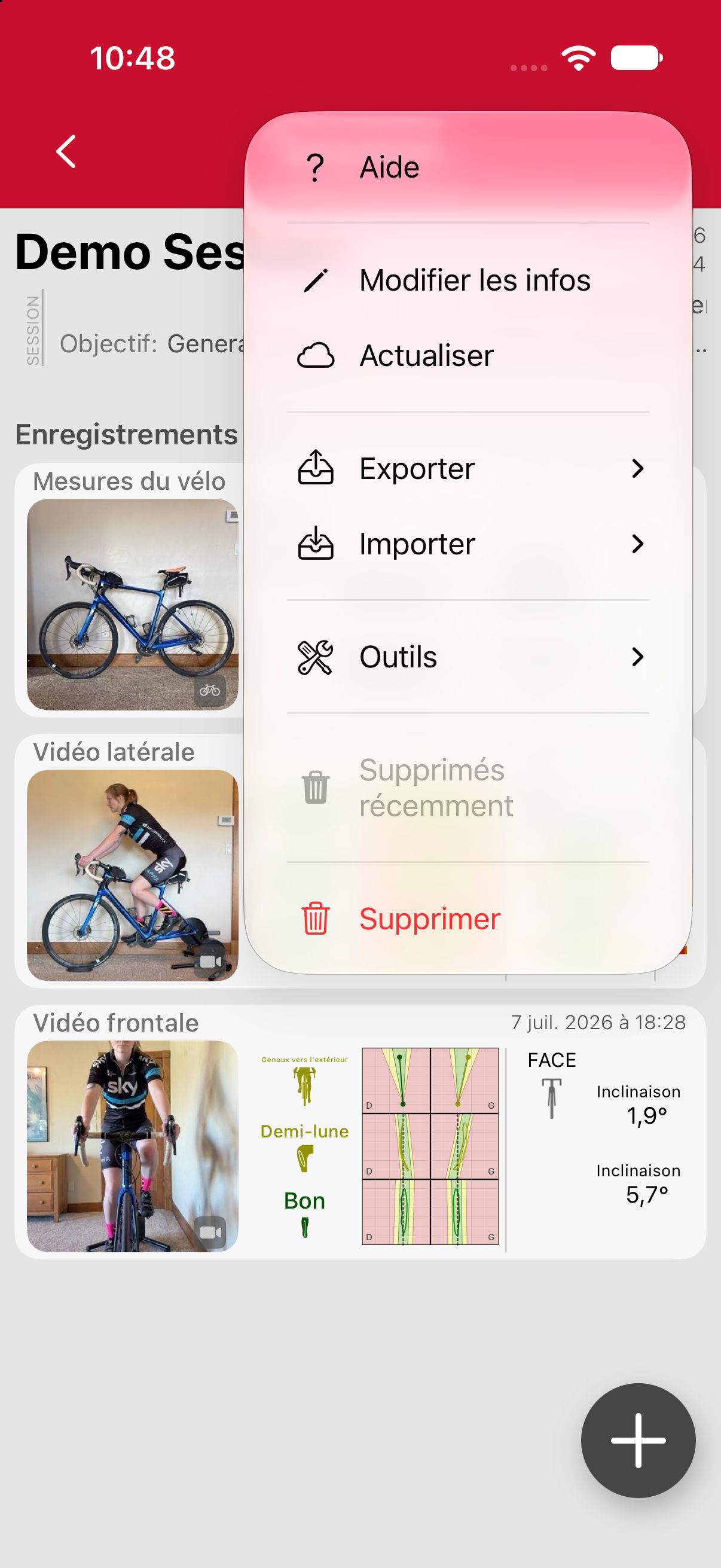 Le menu de la session.