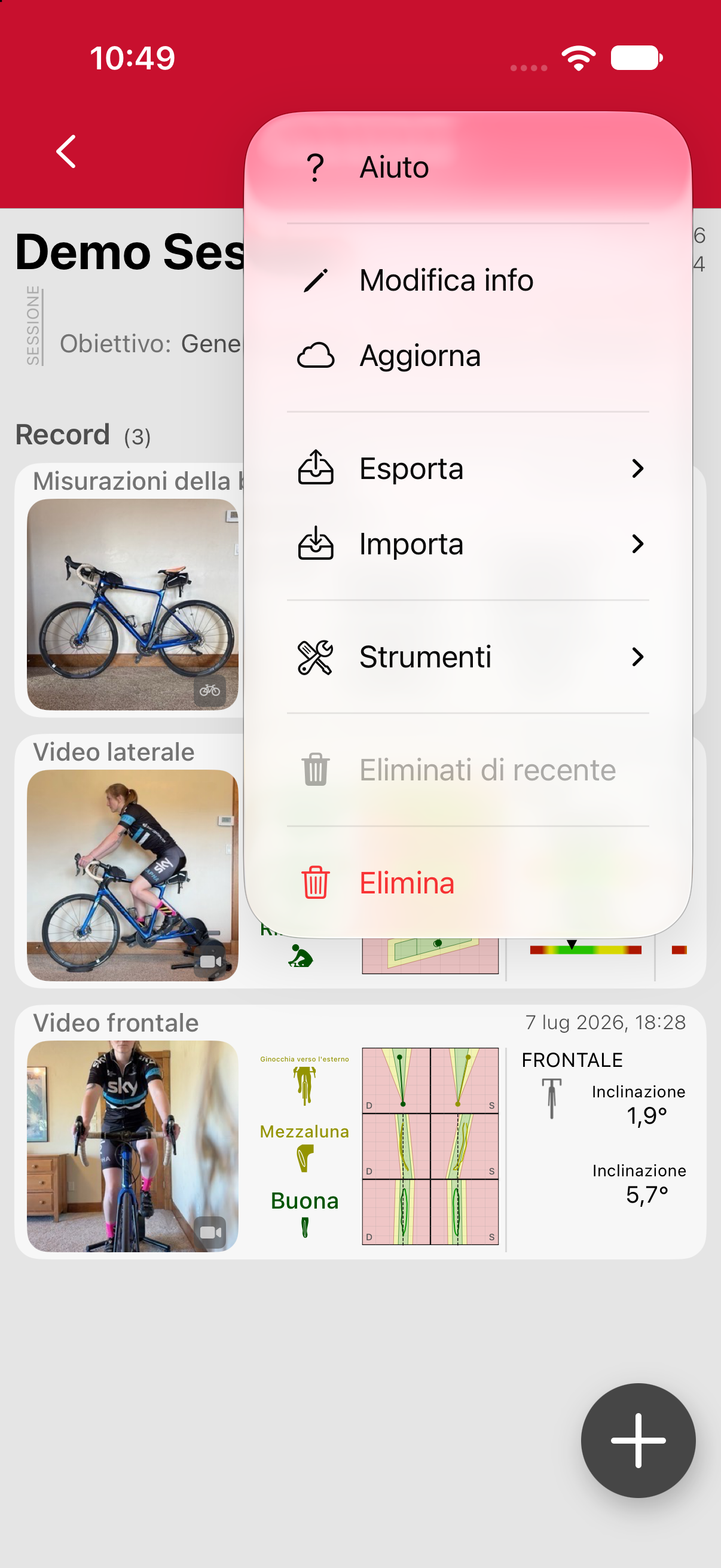 Il menu della sessione.