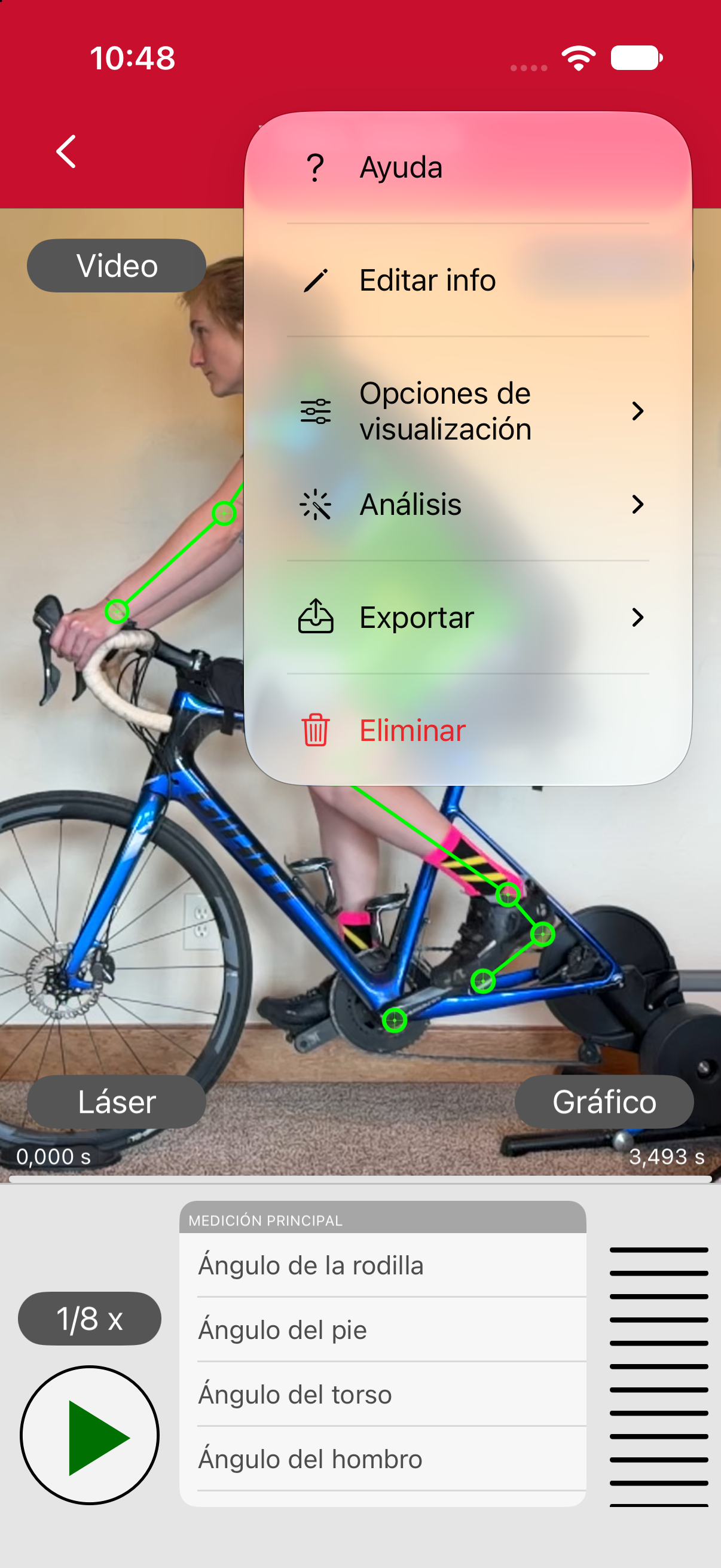 El menú del video, en la vista Video de un video lateral.