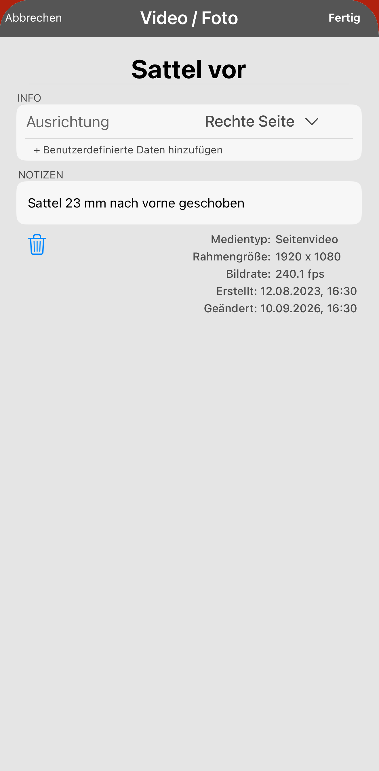 Die Aufzeichnung wurde in Sattel vor umbenannt, mit der Änderung in den Notizen. Wenn Sie diese Sitzung das nächste Mal öffnen, steht die Zahl dort und Sie sind nicht auf Ihr Gedächtnis angewiesen.