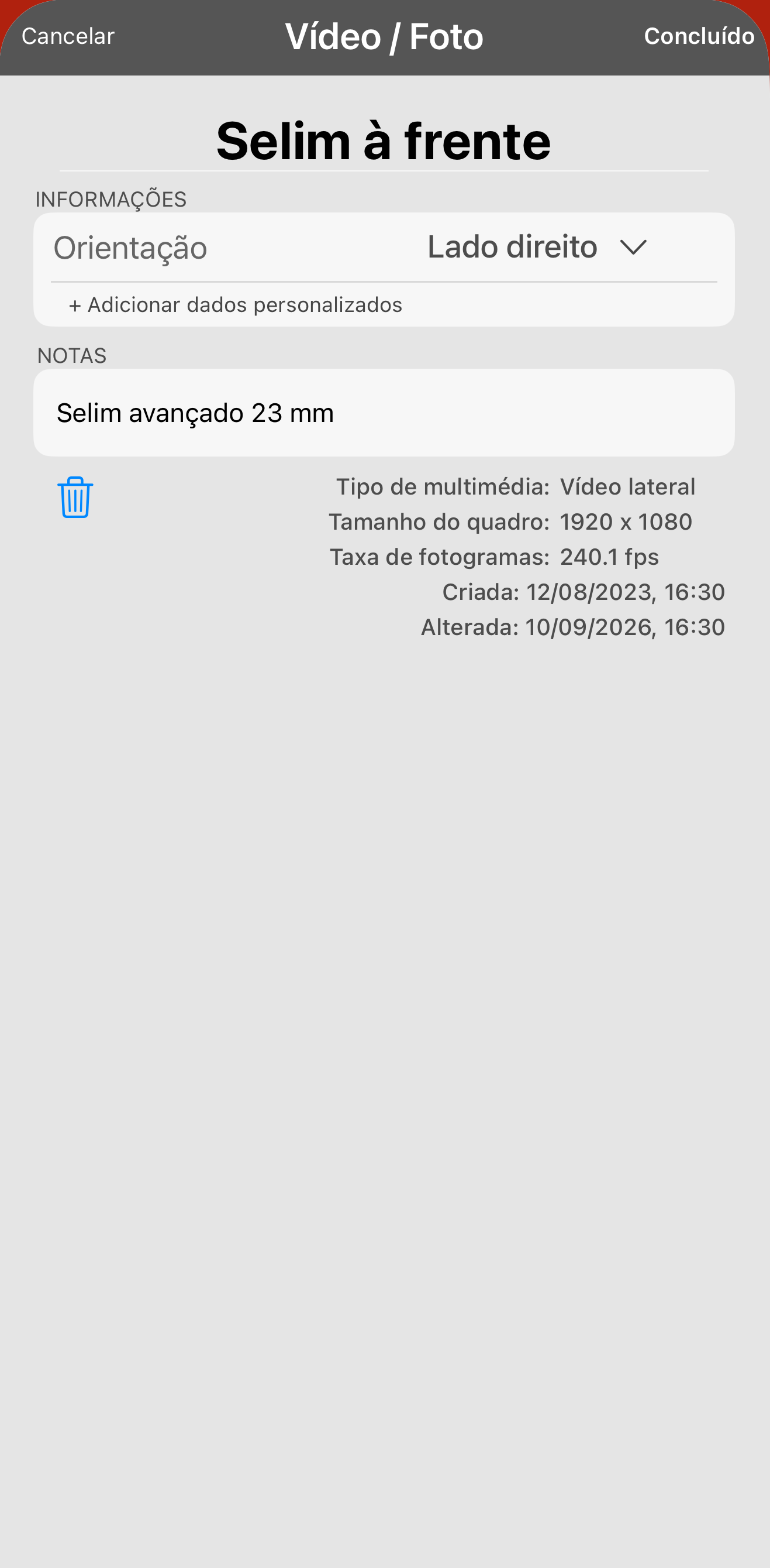 A gravação renomeada para Selim à frente, com a alteração escrita nas notas. Da próxima vez que abrires esta sessão, o número está lá e não dependes da memória.