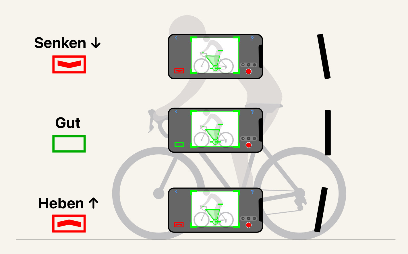 Passen Sie die Höhe dem Fahrrad an. Stellen Sie die Kamera etwa auf Höhe des Oberrohrs ein. Zu hoch, und Sie filmen von oben auf das Fahrrad herab, zu tief, und Sie filmen von unten hinauf. Zielen Sie auf die Mitte.