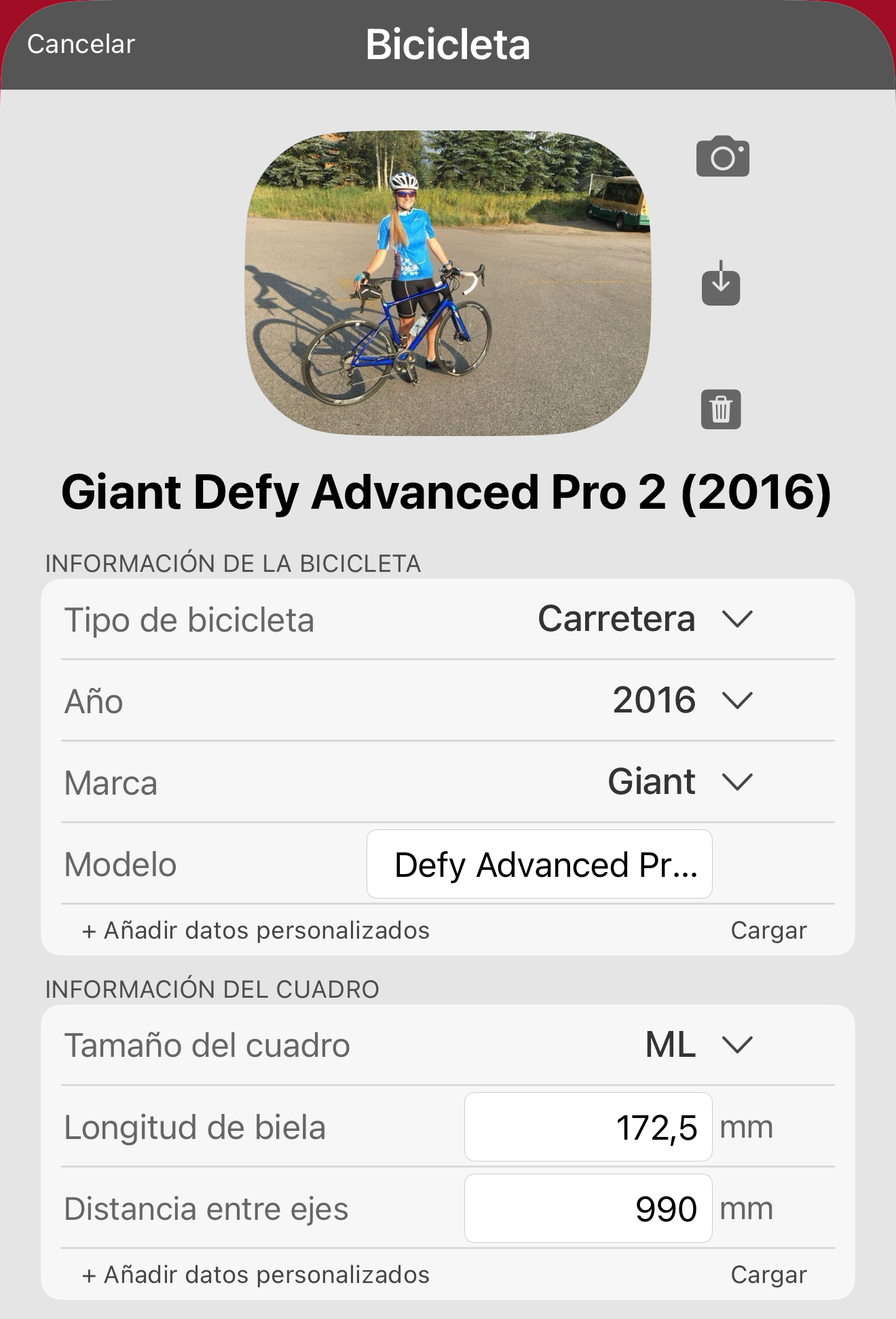 El perfil de la bicicleta de demostración. También deberías tener este ejemplo.