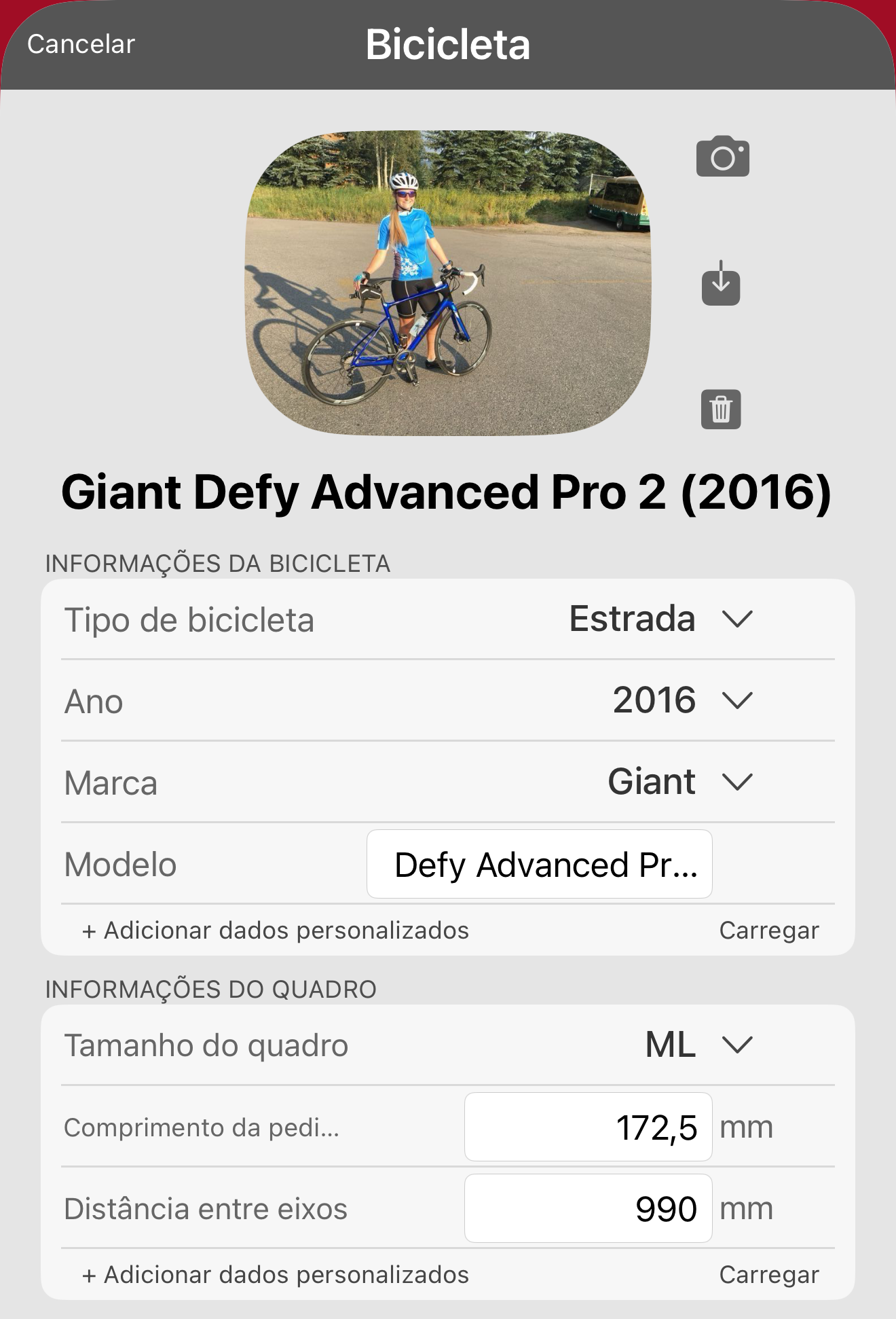 O perfil da bicicleta de demonstração. Também deves ter este exemplo.