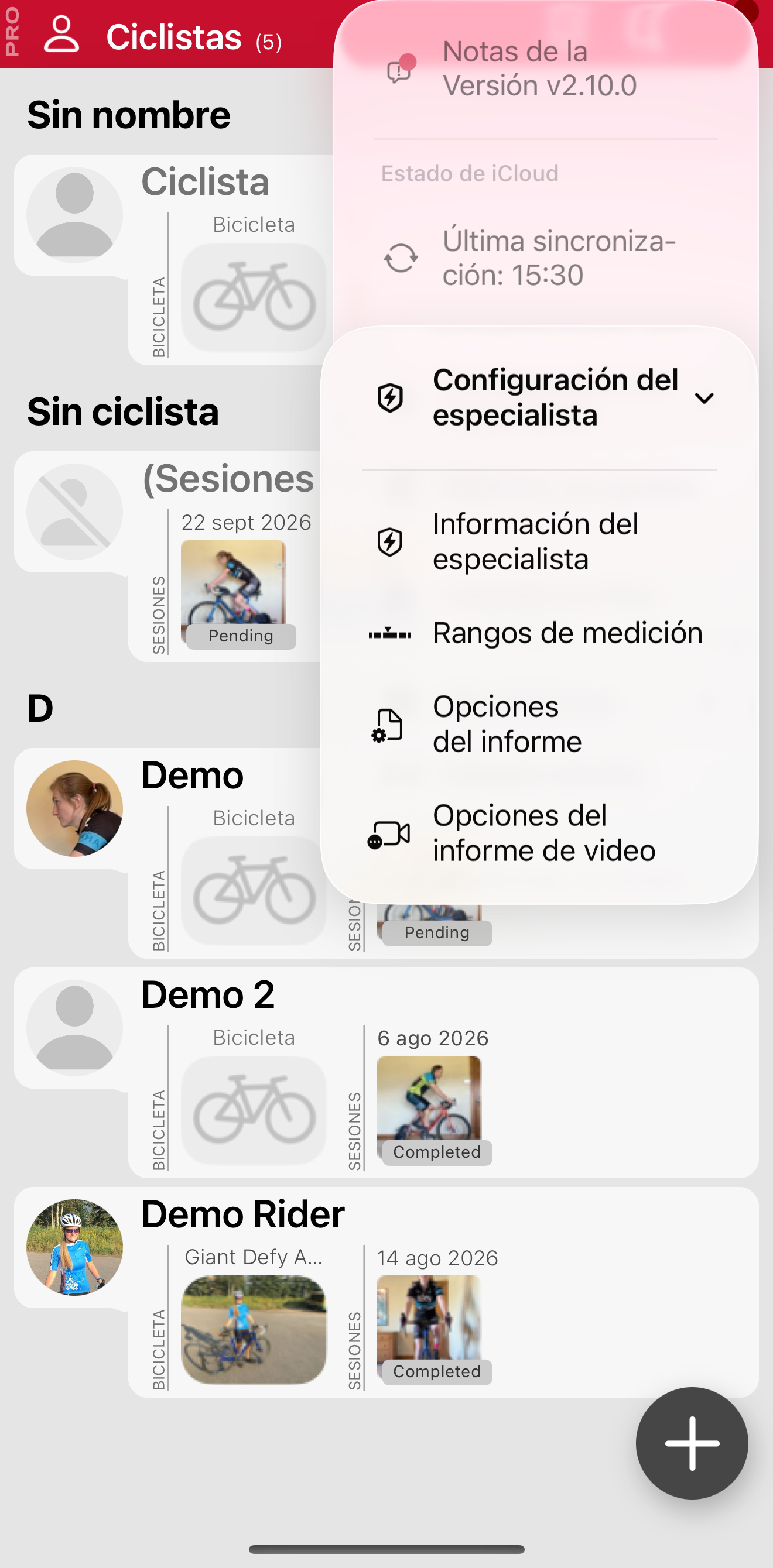 Configuración del especialista en la pantalla principal.