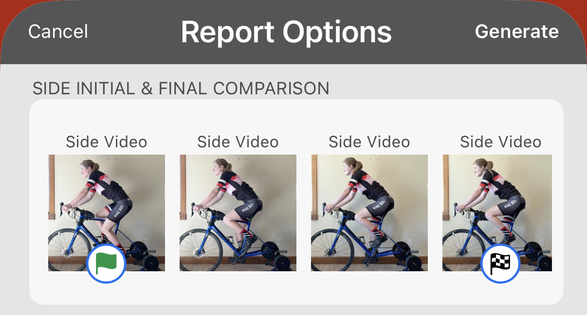 Report Options. Tap a recording to flag it. The green flag marks the initial recording and the checkered flag the final one.