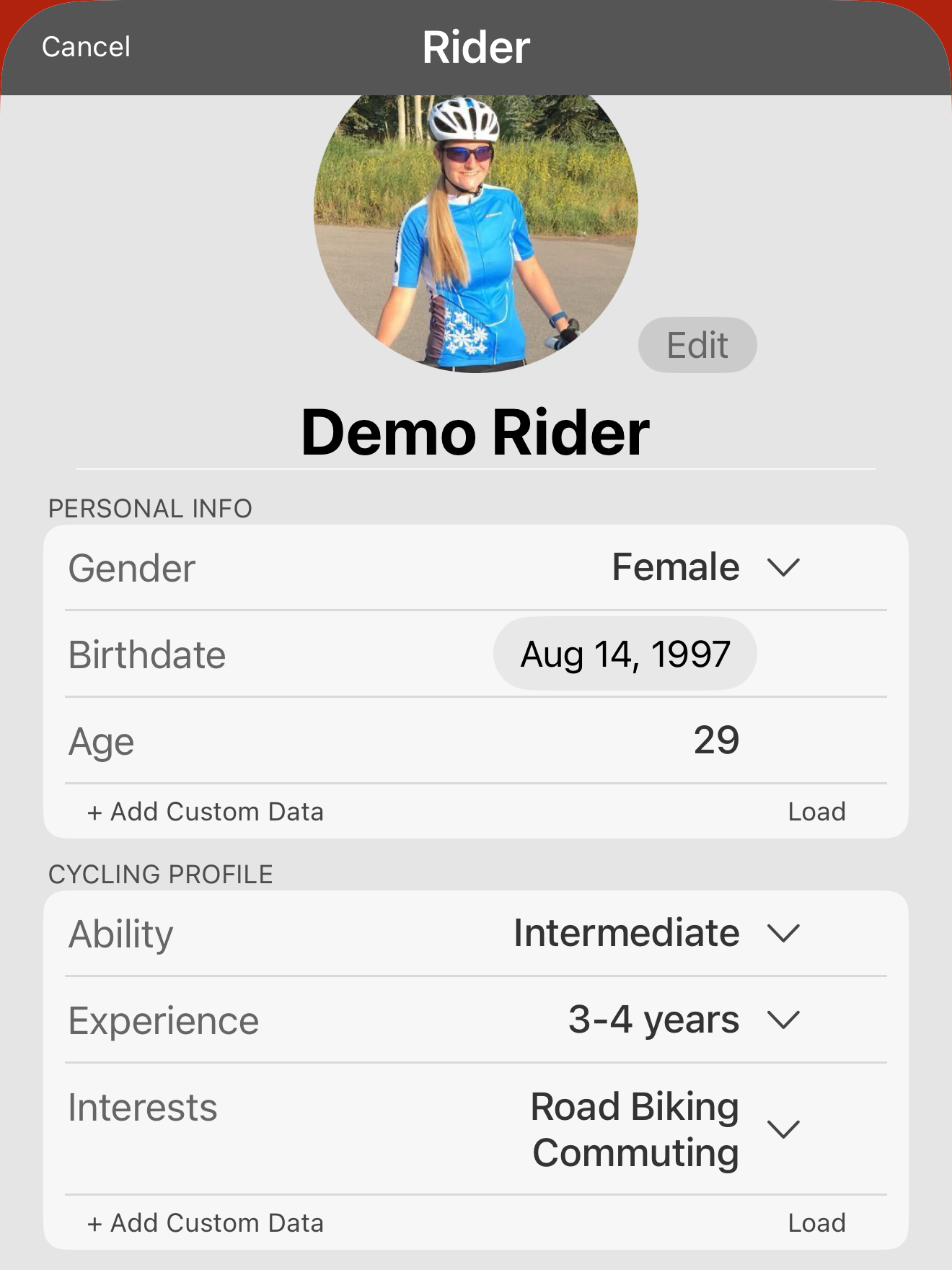 The Demo rider profile. You should have this example in your app.