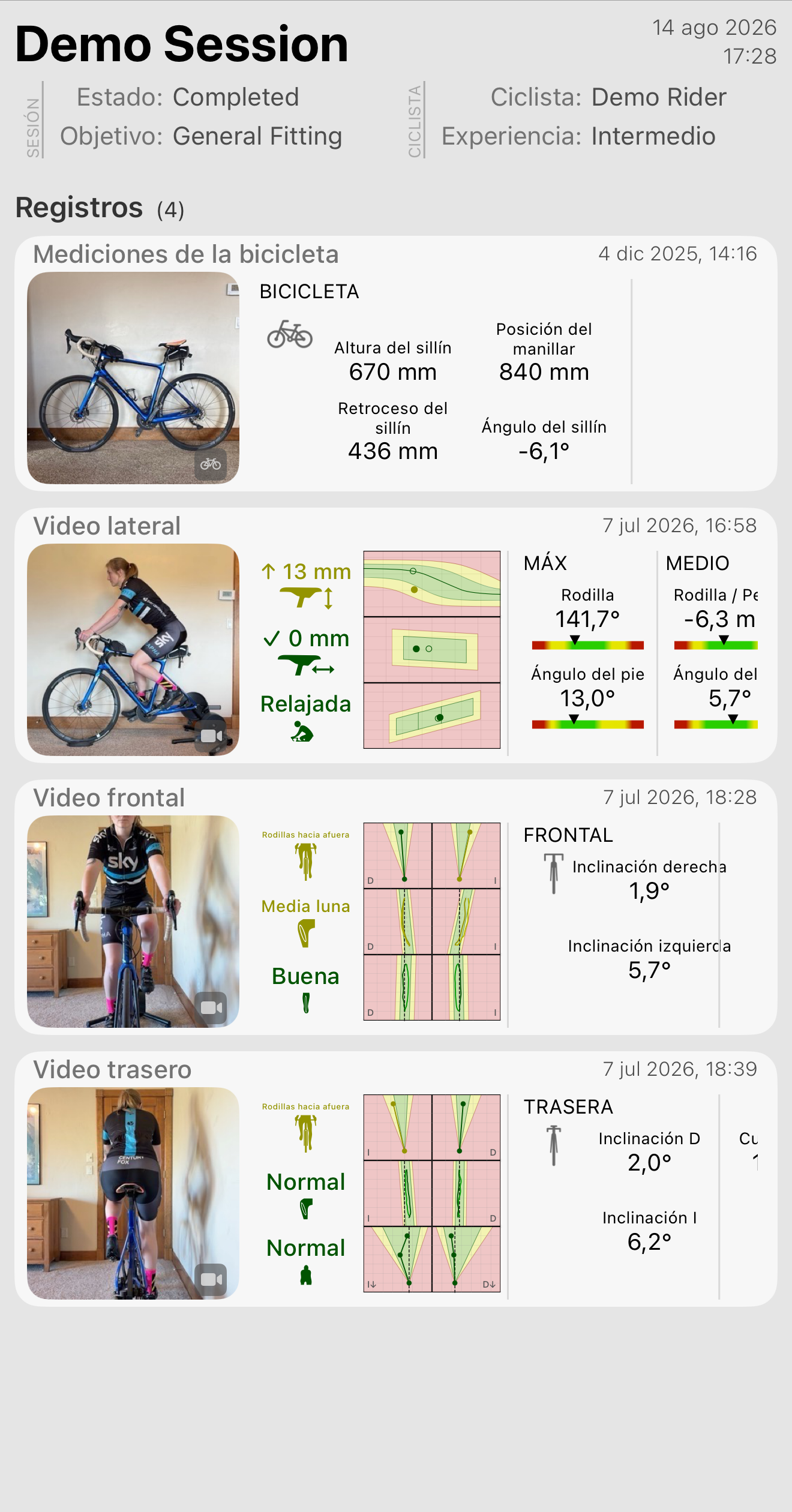 Una sesión terminada, en la ficha de un ciclista.