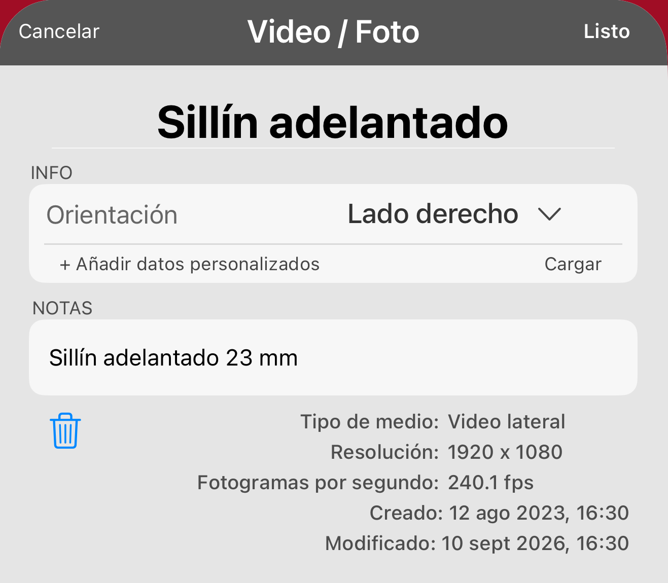 Poner nombre a una grabación y anotar lo que cambió.